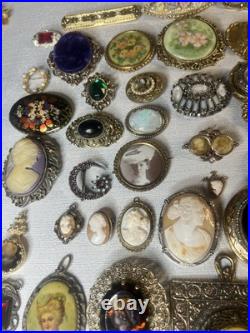 MUST SEE! Antique & Vtg Brooch Pin Pendant Lot Cameos Victorian Portraits &More