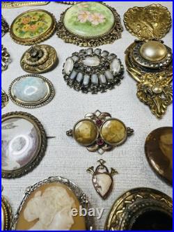 MUST SEE! Antique & Vtg Brooch Pin Pendant Lot Cameos Victorian Portraits &More