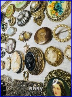 MUST SEE! Antique & Vtg Brooch Pin Pendant Lot Cameos Victorian Portraits &More