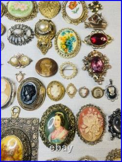 MUST SEE! Antique & Vtg Brooch Pin Pendant Lot Cameos Victorian Portraits &More