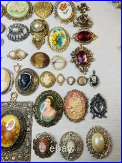 MUST SEE! Antique & Vtg Brooch Pin Pendant Lot Cameos Victorian Portraits &More