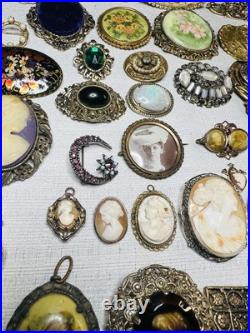 MUST SEE! Antique & Vtg Brooch Pin Pendant Lot Cameos Victorian Portraits &More