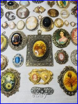 MUST SEE! Antique & Vtg Brooch Pin Pendant Lot Cameos Victorian Portraits &More