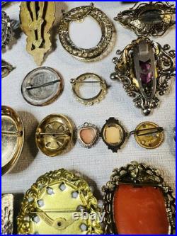 MUST SEE! Antique & Vtg Brooch Pin Pendant Lot Cameos Victorian Portraits &More
