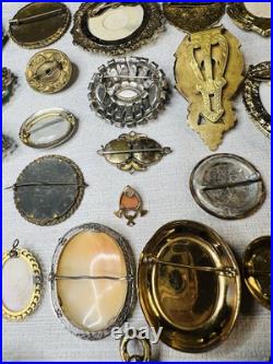 MUST SEE! Antique & Vtg Brooch Pin Pendant Lot Cameos Victorian Portraits &More