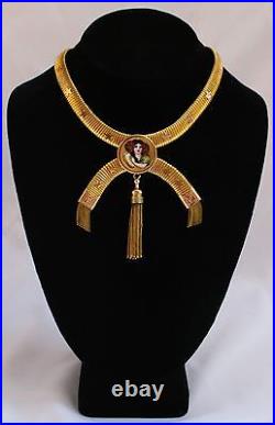 Magnificent 19c French Victorian 18k Hand Painted Enameled Necklace