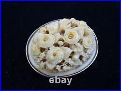 Magnificent Antique Pin Brooch Hand Carved Roses Flowers 14k Gold Victorian 19c