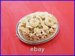Magnificent Antique Pin Brooch Hand Carved Roses Flowers 14k Gold Victorian 19c