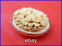 Magnificent Antique Pin Brooch Hand Carved Roses Flowers 14k Gold Victorian 19c