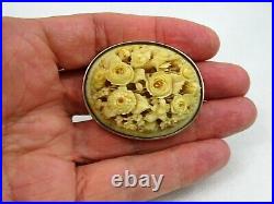 Magnificent Antique Pin Brooch Hand Carved Roses Flowers 14k Gold Victorian 19c