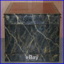 Marbled Hand Painted Marble Painted Twin Pedestal Partner Desk Oxblood Leather