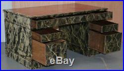 Marbled Hand Painted Marble Painted Twin Pedestal Partner Desk Oxblood Leather