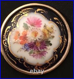 Meissen Porcelain Brooch Victorian Floral Sterling Silver Hand Painted