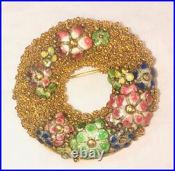 Meissen Porcelain Brooch Victorian Floral Sterling Silver Hand Painted