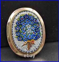 Micromosaic 9k Gold Brooch Forget-Me-Not Pin Italy Grand Tour Pin Only