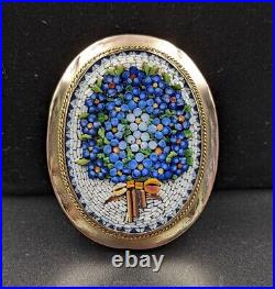 Micromosaic 9k Gold Brooch Forget-Me-Not Pin Italy Grand Tour Pin Only