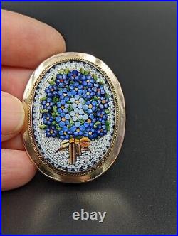 Micromosaic 9k Gold Brooch Forget-Me-Not Pin Italy Grand Tour Pin Only