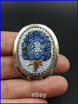 Micromosaic 9k Gold Brooch Forget-Me-Not Pin Italy Grand Tour Pin Only