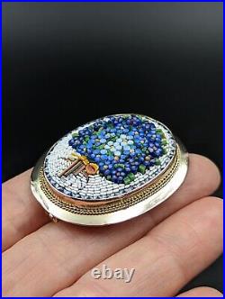 Micromosaic 9k Gold Brooch Forget-Me-Not Pin Italy Grand Tour Pin Only