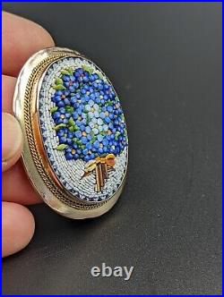 Micromosaic 9k Gold Brooch Forget-Me-Not Pin Italy Grand Tour Pin Only