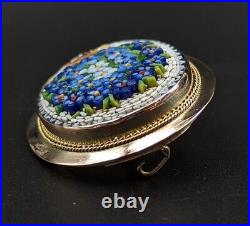 Micromosaic 9k Gold Brooch Forget-Me-Not Pin Italy Grand Tour Pin Only