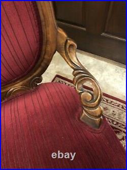 Mid Victorian American Walnut and Velvet Balloon Back Parlor Chair Hand Carved