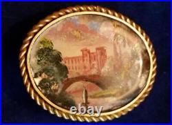 Miniature Painting Landscape Brooch Castle 18th Century Scene Antique Victorian