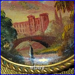 Miniature Painting Landscape Brooch Castle 18th Century Scene Antique Victorian