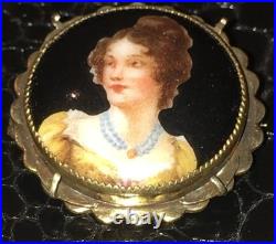 Miniature Portrait Brooch 10k Gold Victorian Cameo Porcelain Queen Louise Antiqu