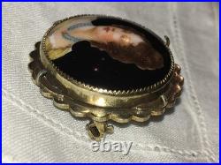 Miniature Portrait Brooch 10k Gold Victorian Cameo Porcelain Queen Louise Antiqu