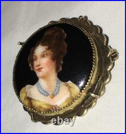 Miniature Portrait Brooch 10k Gold Victorian Cameo Porcelain Queen Louise Antiqu