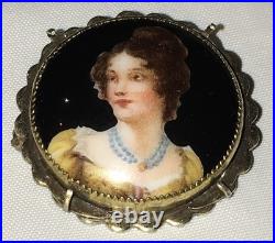Miniature Portrait Brooch 10k Gold Victorian Cameo Porcelain Queen Louise Antiqu
