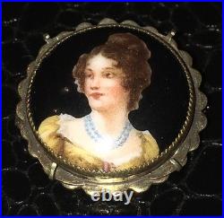 Miniature Portrait Brooch 10k Gold Victorian Cameo Porcelain Queen Louise Antiqu