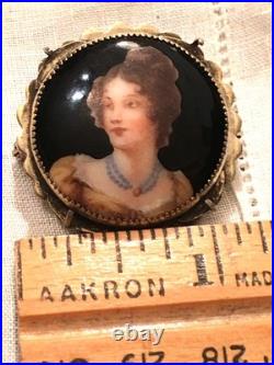 Miniature Portrait Brooch 10k Gold Victorian Cameo Porcelain Queen Louise Antiqu
