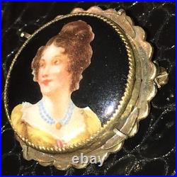 Miniature Portrait Brooch 10k Gold Victorian Cameo Porcelain Queen Louise Antiqu