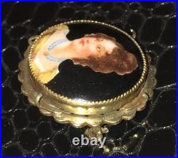 Miniature Portrait Brooch 10k Gold Victorian Cameo Porcelain Queen Louise Antiqu