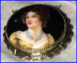 Miniature Portrait Brooch 10k Gold Victorian Cameo Porcelain Queen Louise Antiqu