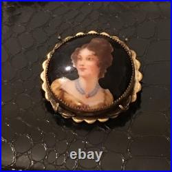 Miniature Portrait Brooch 10k Gold Victorian Cameo Porcelain Queen Louise Antiqu
