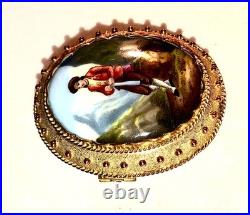 Miniature Portrait Brooch Antique Victorian Swiss Enamel Gold Beidemier Cameo