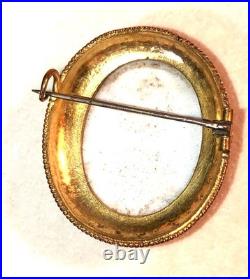 Miniature Portrait Brooch Antique Victorian Swiss Enamel Gold Beidemier Cameo