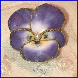 Miniature Portrait Brooch Antique Victorian Swiss Enamel Gold Beidemier Cameo