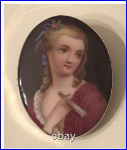 Miniature Portrait Brooch Antique Victorian Swiss Enamel Gold Beidemier Cameo