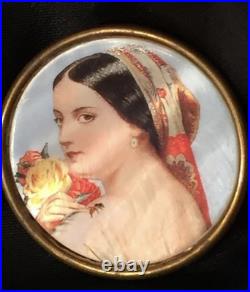 Miniature Portrait Brooch Antique Victorian Swiss Enamel Gold Beidemier Cameo
