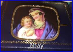 Miniature Portrait Brooch Antique Victorian Swiss Enamel Gold Beidemier Cameo
