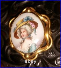 Miniature Portrait Brooch Cameo Mme Elizabeth France Victorian Gold Hand Paint