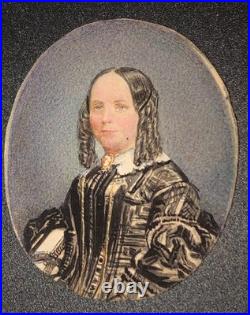 Miniature Portrait Lady Hand Painted Civil War Period Brooch Victorian Brooch