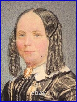 Miniature Portrait Lady Hand Painted Civil War Period Brooch Victorian Brooch