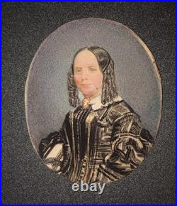 Miniature Portrait Lady Hand Painted Civil War Period Brooch Victorian Brooch