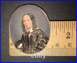 Miniature Portrait Lady Hand Painted Civil War Period Brooch Victorian Brooch