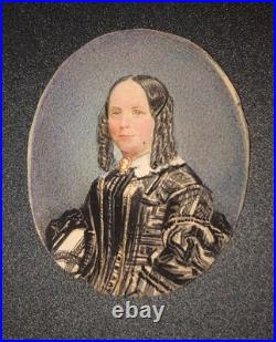 Miniature Portrait Lady Hand Painted Civil War Period Brooch Victorian Brooch